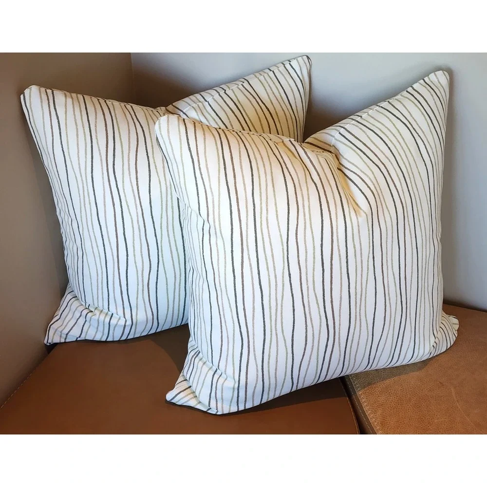 Magnolia Home 20x20 Throw Pillow Cover Pair Streamers Sage Tan Wavy Line Zip NEW